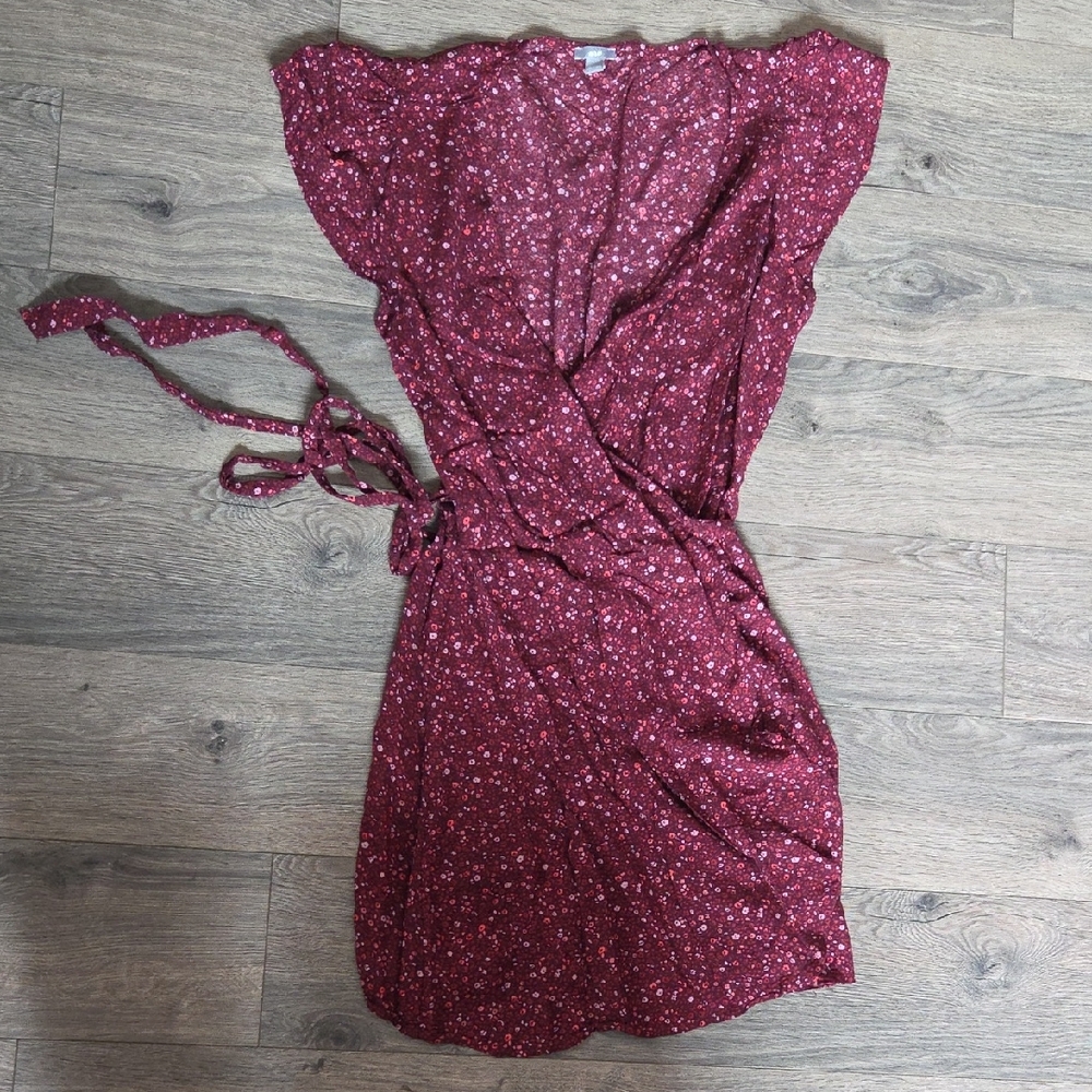 Aerie Maroon Floral Wrap Mini Dress